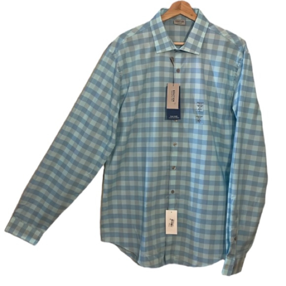 Reaction Kenneth Cole The Flex Shirt Slim Fit Mint Blue Green Button Down Shirt